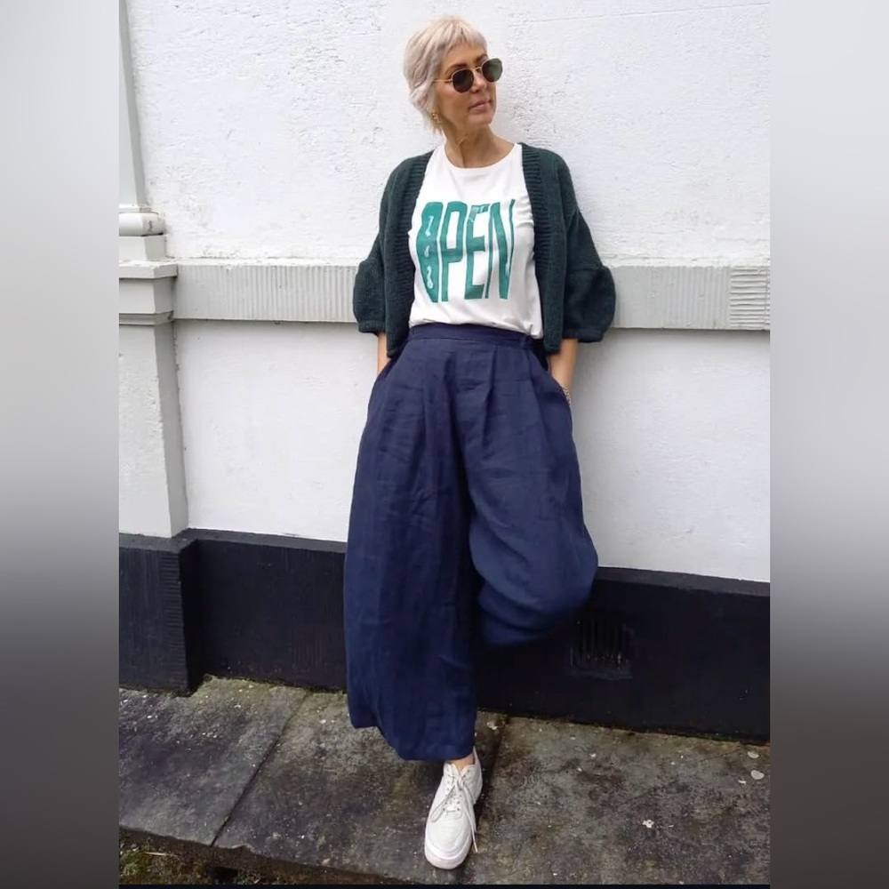 The Make Shed Metamorphosis Linen Trousers in Navy Check  - Sustainable Brand